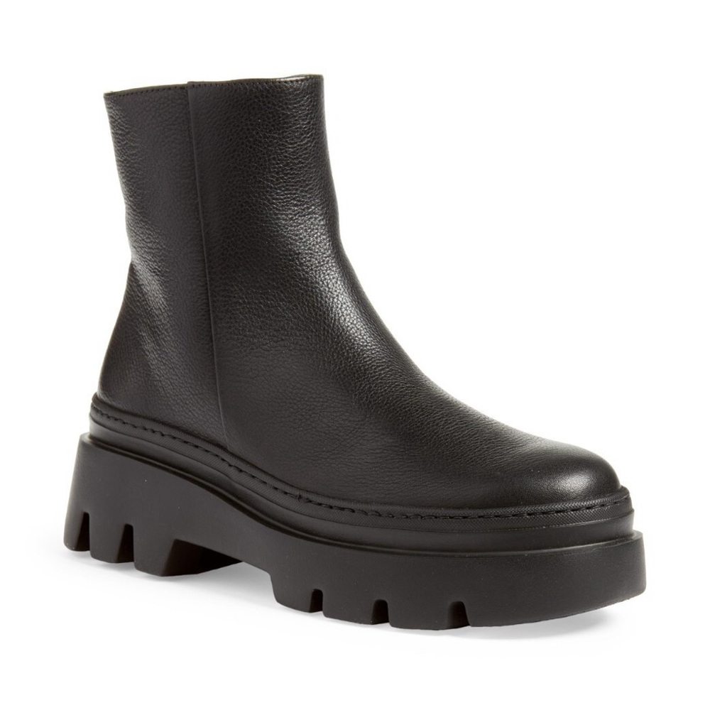 Paul Green Paige Lug Sole Boot In Black Leather Size 8 New